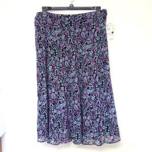 NEW with tags Style and Co black purple blue floral midi skirt size 14